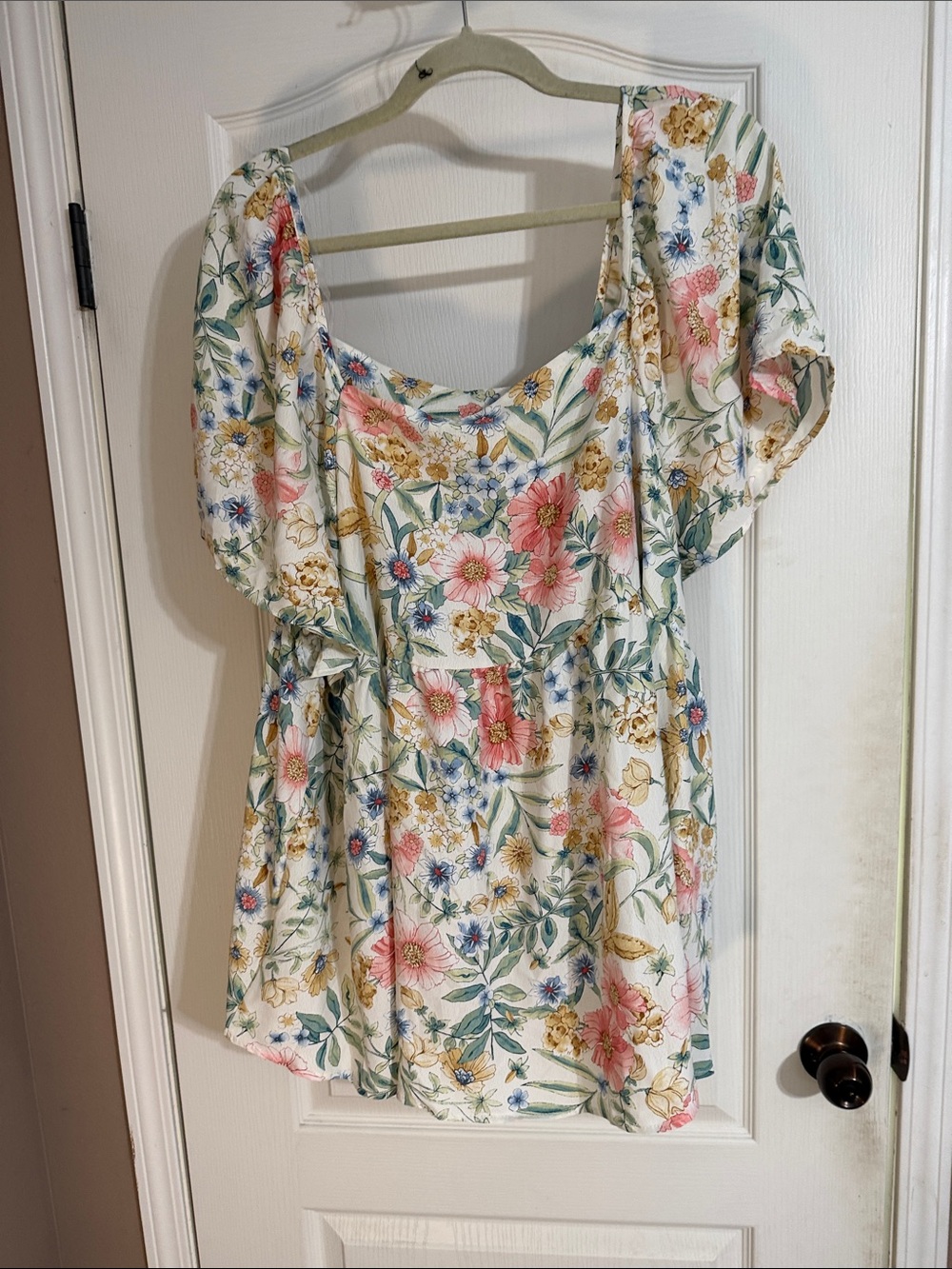 Emerald Floral Mini Dress in Cream, Pink & Blue